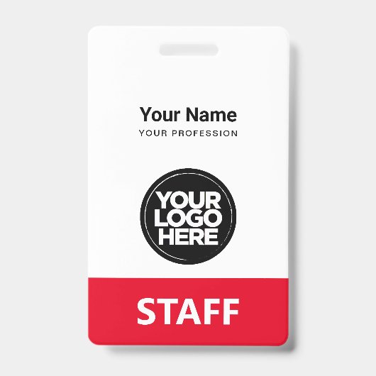 Rode Werknemersnaam Bedrijf Logo QR Code Badge (Voorzijde)