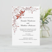 rode wervelingen op witte bruiloft uitnodiging (Staand voorkant)