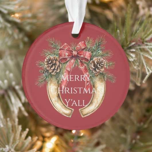 Rode Western Gouden Hoefijzer Kerstdennenappels Ornament (Boom)