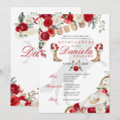 Rode Western laarzen & Rozen Papel Picado Quinceañ Kaart (Voorkant / Achterkant)