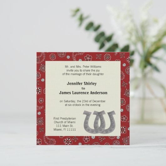 Rode Westerne bruiloft Kaart (Staand voorkant)