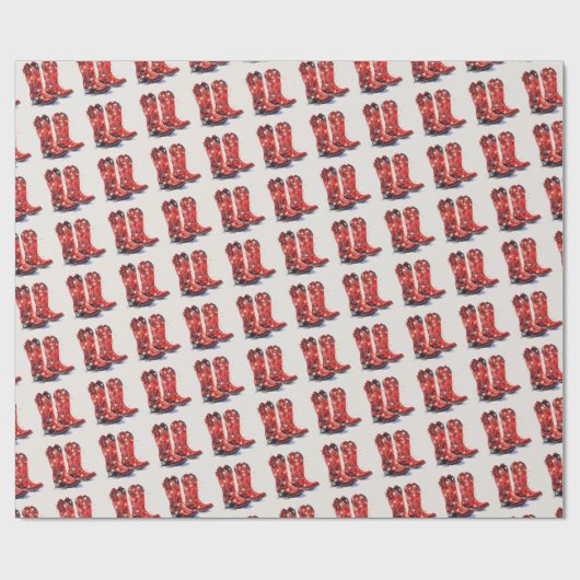 Rode Westerne cowboylaarzen kerst Cadeaupapier (Vlak)