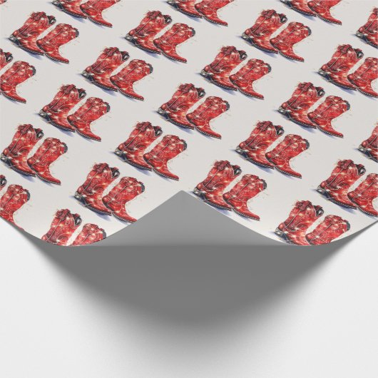 Rode Westerne cowboylaarzen kerst Cadeaupapier (Hoek)
