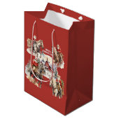 Rode Westerne Kerstman op Paardenrug Gift Bag Medium Cadeauzakje (Voorkant Gekanteld)