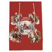 Rode Westerne Kerstman op Paardenrug Gift Bag Medium Cadeauzakje (Achterkant)