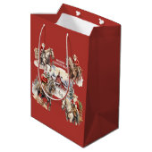 Rode Westerne Kerstman op Paardenrug Gift Bag Medium Cadeauzakje (Achterkant Gekanteld)