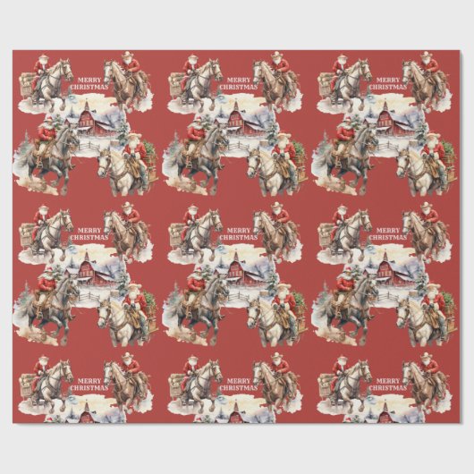 Rode Westerne kerstman te paard Cadeaupapier (Vlak)