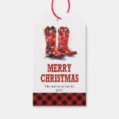 Rode westernlaarzen feestelijke kerstcadeautag cadeaulabel (Voorkant)