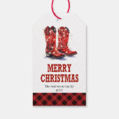 Rode westernlaarzen feestelijke kerstcadeautag cadeaulabel (Achterkant)