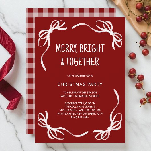 Rode Whimsical Hand Getekende Vrienden Kerstfeest Kaart