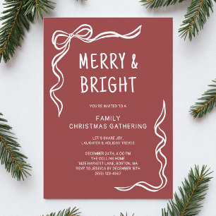 Rode Whimsical Handgetekende Familie Kerstfeest Kaart