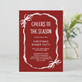 Rode Whimsical Handgetekende Kerst Dinner Party Kaart (Staand voorkant)