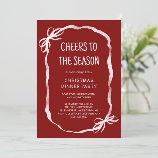 Rode Whimsical Handgetekende Kerst Dinner Party Kaart (Staand voorkant)