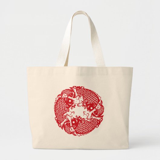 Rode Whirling Koi Carp Fish Group LTB Grote Tote Bag (Voorkant)