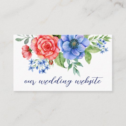 Rode White Blue Floral Patriotic Wedding QR Code Informatiekaartje (Voorkant)