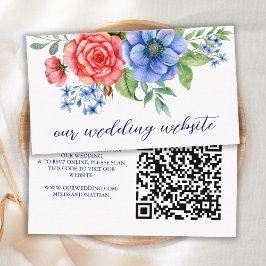 Rode White Blue Floral Patriotic Wedding QR Code Informatiekaartje