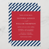 Rode White Blue Nautical Stripes Weddenschap Kaart (Voorkant / Achterkant)