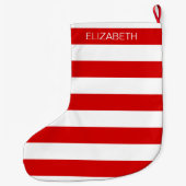 Rode Wht Horizontale Preppy Stripe #3 Naam Monogra Grote Kerstsok (Achterkant)