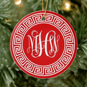 Rode Wht Wingeschrift Monogram-lettertype Griekse Keramisch Ornament