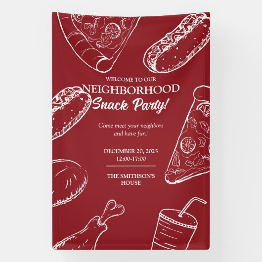 Rode wijk Fun Food Snack Block Party Spandoek (Verticaal)