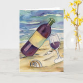 Rode wijn Beach Party Greeting of Note Kaart (Gele Bloem)