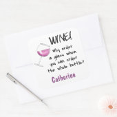 Rode wijn _ Bestel hele fles Grappig naamplaatje Vierkante Sticker (Envelop)