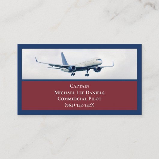Rode wijn Blauw Commercieel Vliegtuig Captain Pilo Visitekaartje (Voorkant)