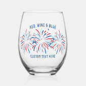 Rode Wijn & Blauw Vuurwerk 4th van Juli Douane Wijnglas Zonder Voet (Voorkant)