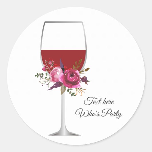 rode wijn, bloemig, bedanksticker ronde sticker (Voorkant)