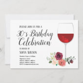 rode wijn, bloemig, uitnodiging verjaardagsfeestje (Voorkant)