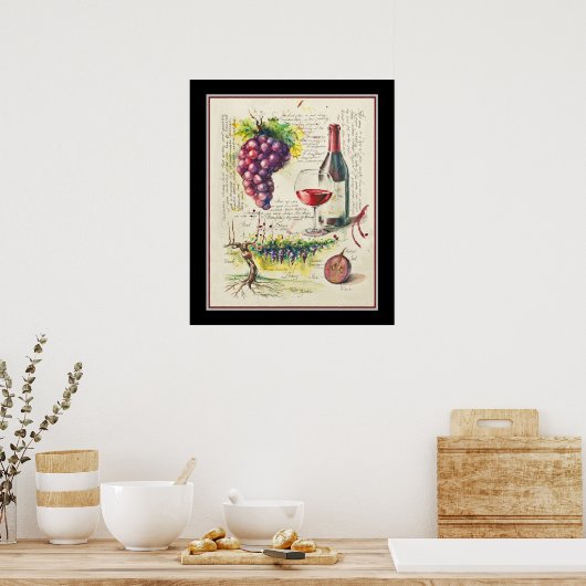 Rode wijn Botanisch Poster (Keuken)