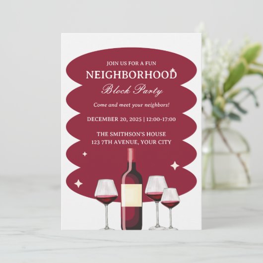 Rode Wijn Buurt Block Party Kaart (Staand voorkant)