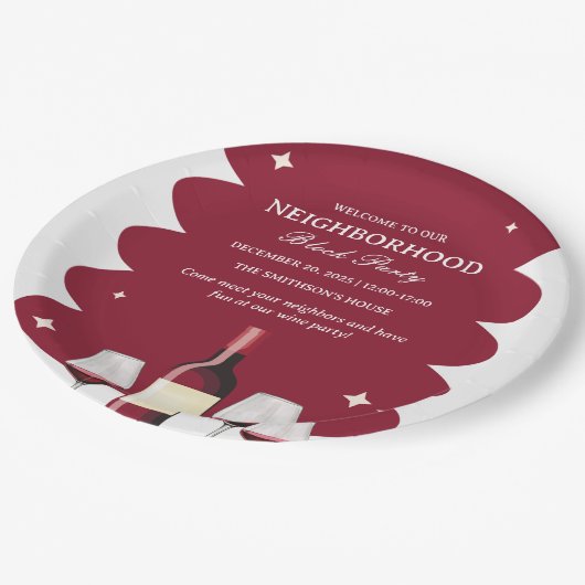 Rode Wijn Buurt Block Party Papieren Bordje (Gekanteld)