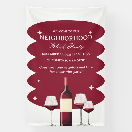 Rode Wijn Buurt Block Party Spandoek (Verticaal)
