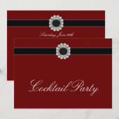 Rode Wijn Diamant Rode Zwarte Cocktail Party Kaart (Voorkant / Achterkant)
