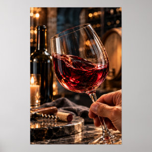Rode wijn draait in kristallen glas – Elegante wij Poster