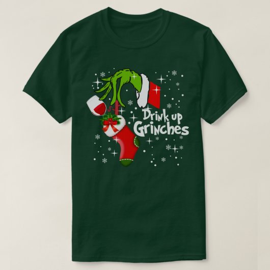 Rode Wijn Drink Omhoog Grinches Funny Christmas T-shirt (Design voorkant)