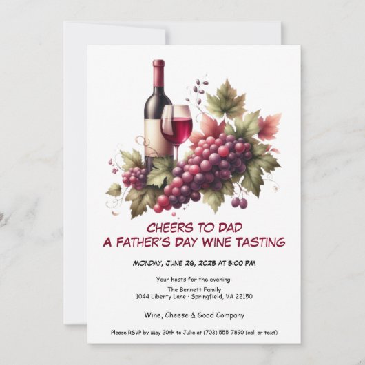 Rode Wijn & Druiven – Vaderdag Uitnodiging (Voorkant)