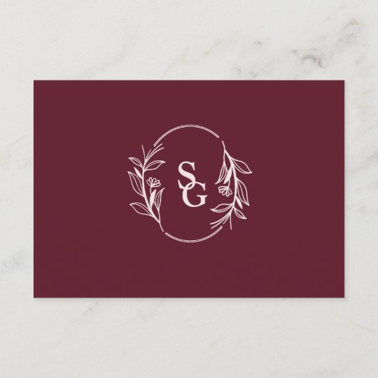 Rode Wijn Eenvoudige Boho Bloemen RSVP Informatiekaartje (Achterkant)