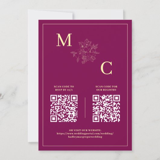 Rode Wijn Elegante QR Code Wedding Kaart (Achterkant)