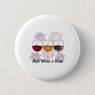 Rode wijn en blauwe 4 juli rode witte blauwe wijn ronde button 5,7 cm