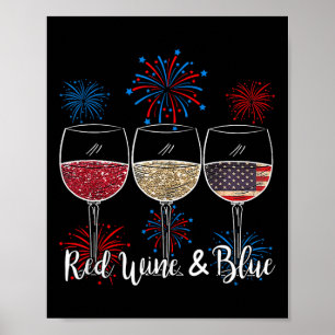 Rode wijn en blauwe 4 juli wijn rood wit blauw poster