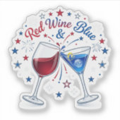 Rode wijn en blauwe grappige patriottische 4 juli sticker (Voorkant)