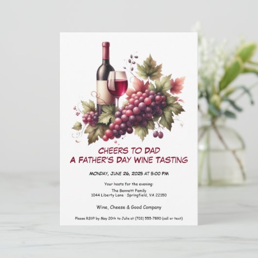 Rode wijn en druiven - Vaderdag uitnodiging (Staand voorkant)