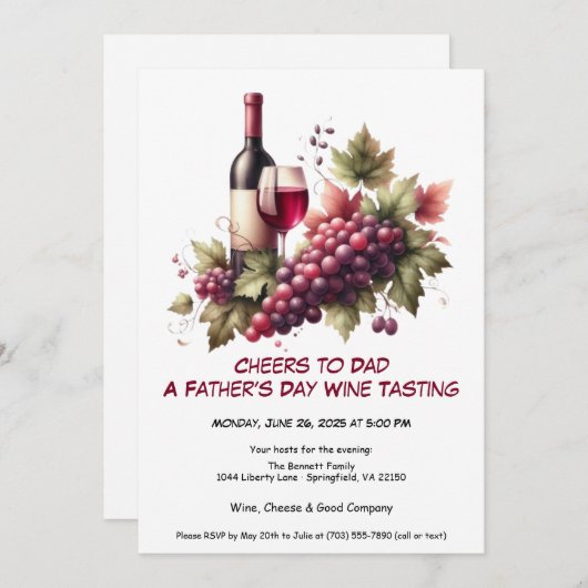 Rode wijn en druiven - Vaderdag uitnodiging (Voorkant / Achterkant)
