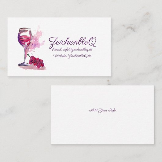 Rode wijn en druiven visitekaartje (Voorkant / Achterkant)