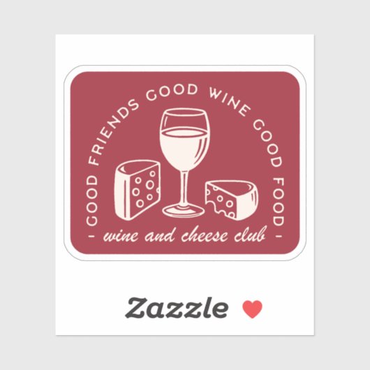 Rode wijn en kaas liefhebber esthetisch sticker (Vel)
