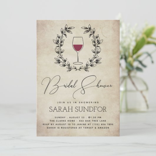 Rode wijn en Laurel Wreater Vrijgezellenfeest Kaart (Staand voorkant)