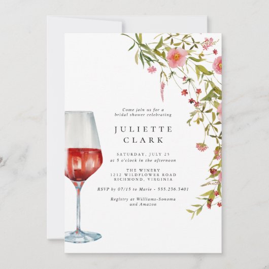 Rode wijn en roze bloementuin Vrijgezellenfeest Kaart (Voorkant)