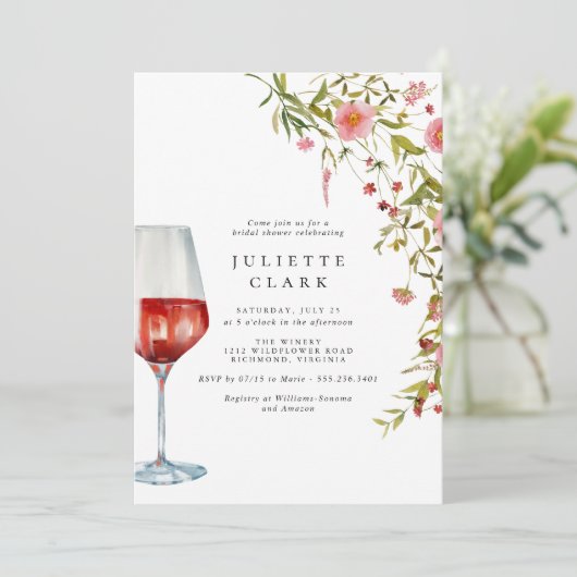 Rode wijn en roze bloementuin Vrijgezellenfeest Kaart (Staand voorkant)